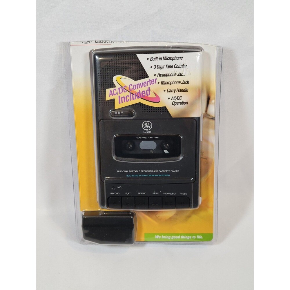 GE 3-5027 Portable AC/DC Cassette Tape Recorder Player Open Box Tested Working